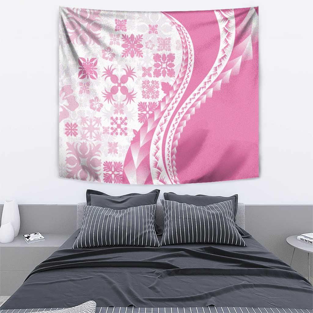 Pink Hawaiian Quilt Pattern Tapestry Mixed Polynesian Tribal Arty