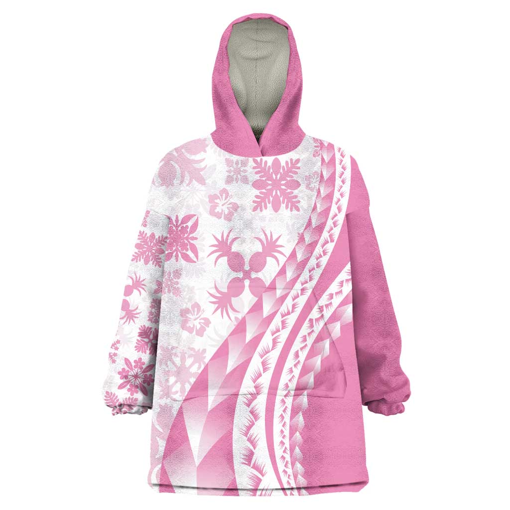 Pink Hawaiian Quilt Pattern Wearable Blanket Hoodie Mixed Polynesian Tribal Arty LT9 One Size Pink - Polynesian Pride