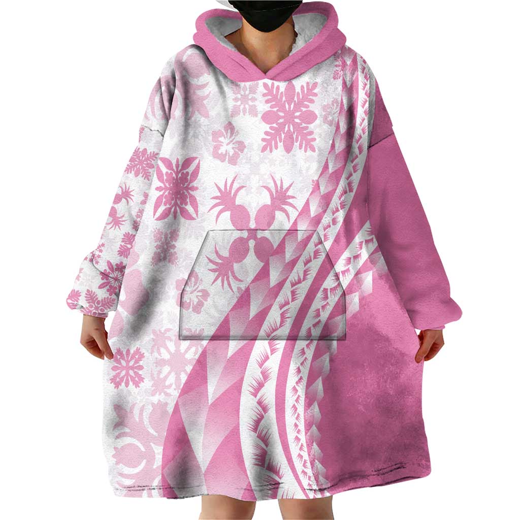 Pink Hawaiian Quilt Pattern Wearable Blanket Hoodie Mixed Polynesian Tribal Arty LT9 - Polynesian Pride