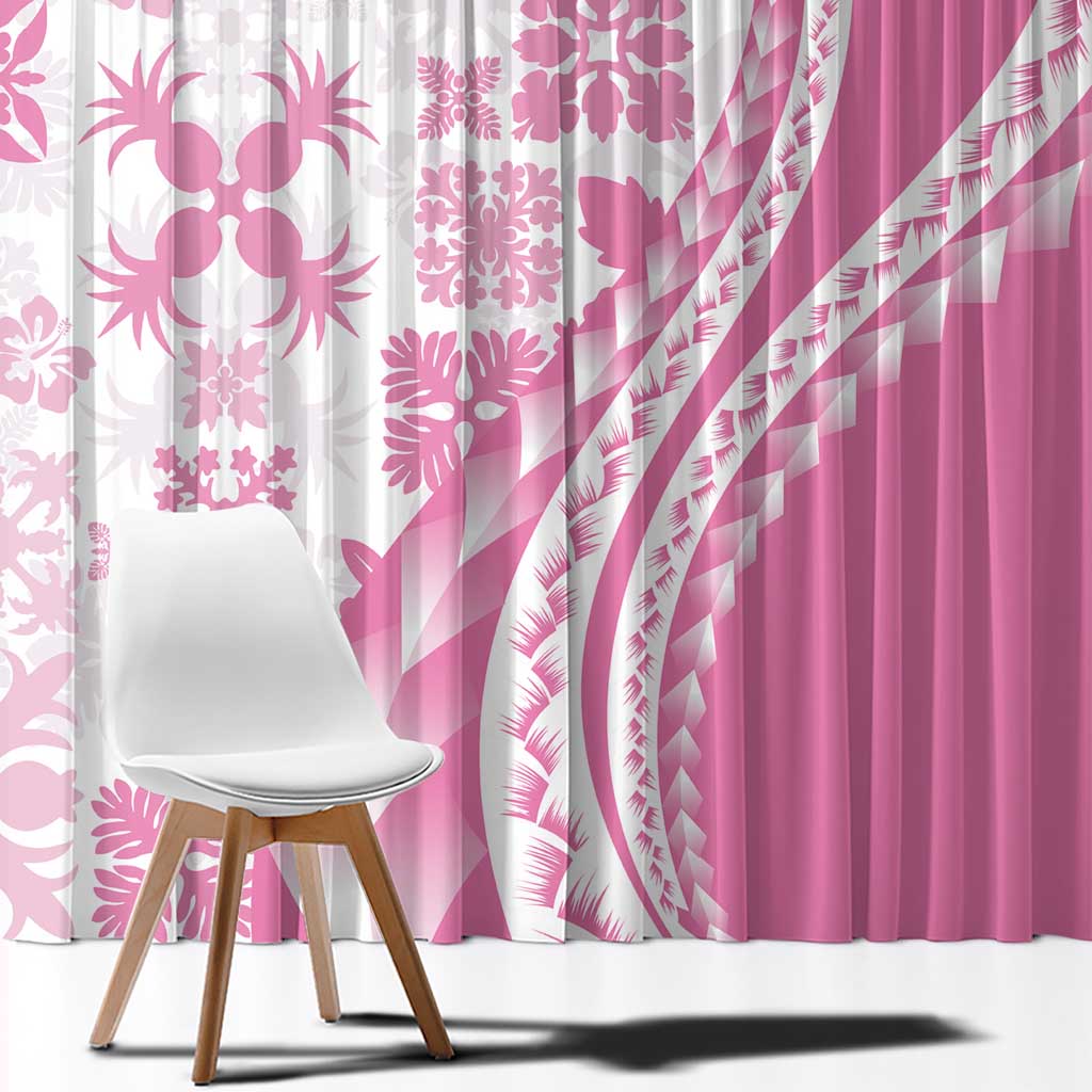Pink Hawaiian Quilt Pattern Window Curtain Mixed Polynesian Tribal Arty