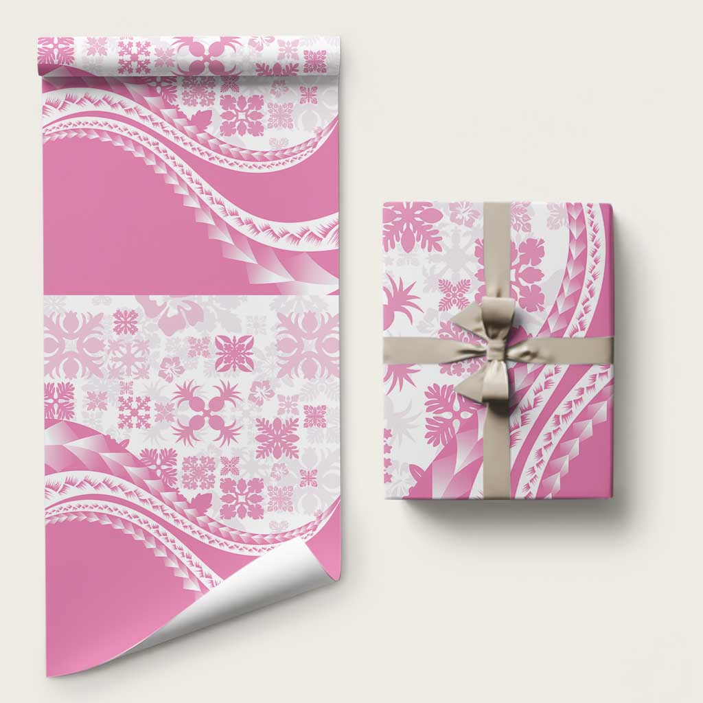 Pink Hawaiian Quilt Pattern Wrapping Paper Mixed Polynesian Tribal Arty LT9 58" × 23" Pink - Polynesian Pride