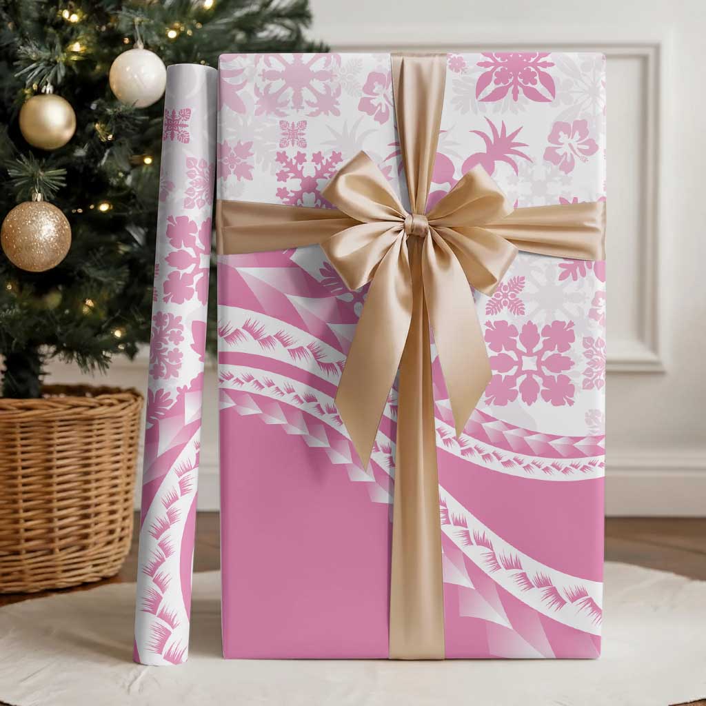 Pink Hawaiian Quilt Pattern Wrapping Paper Mixed Polynesian Tribal Arty - Polynesian Pride