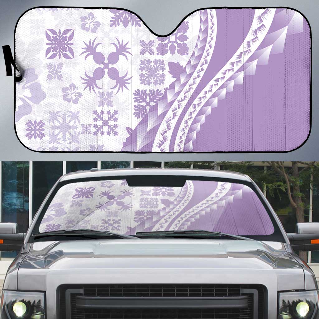 Purple Hawaiian Quilt Pattern Auto Sun Shade Mixed Polynesian Tribal Arty - Polynesian Pride
