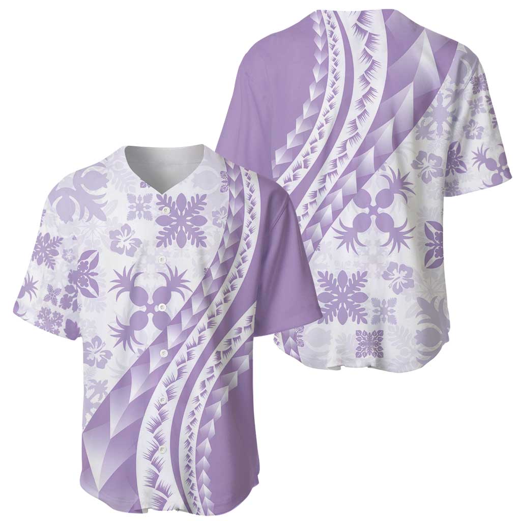 Purple Hawaiian Quilt Pattern Baseball Jersey Mixed Polynesian Tribal Arty