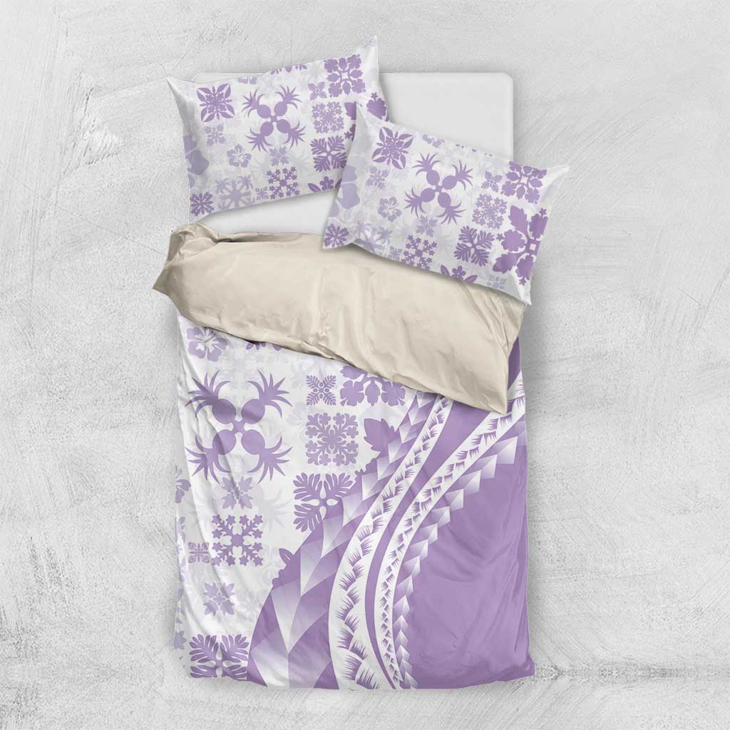 Purple Hawaiian Quilt Pattern Bedding Set Mixed Polynesian Tribal Arty