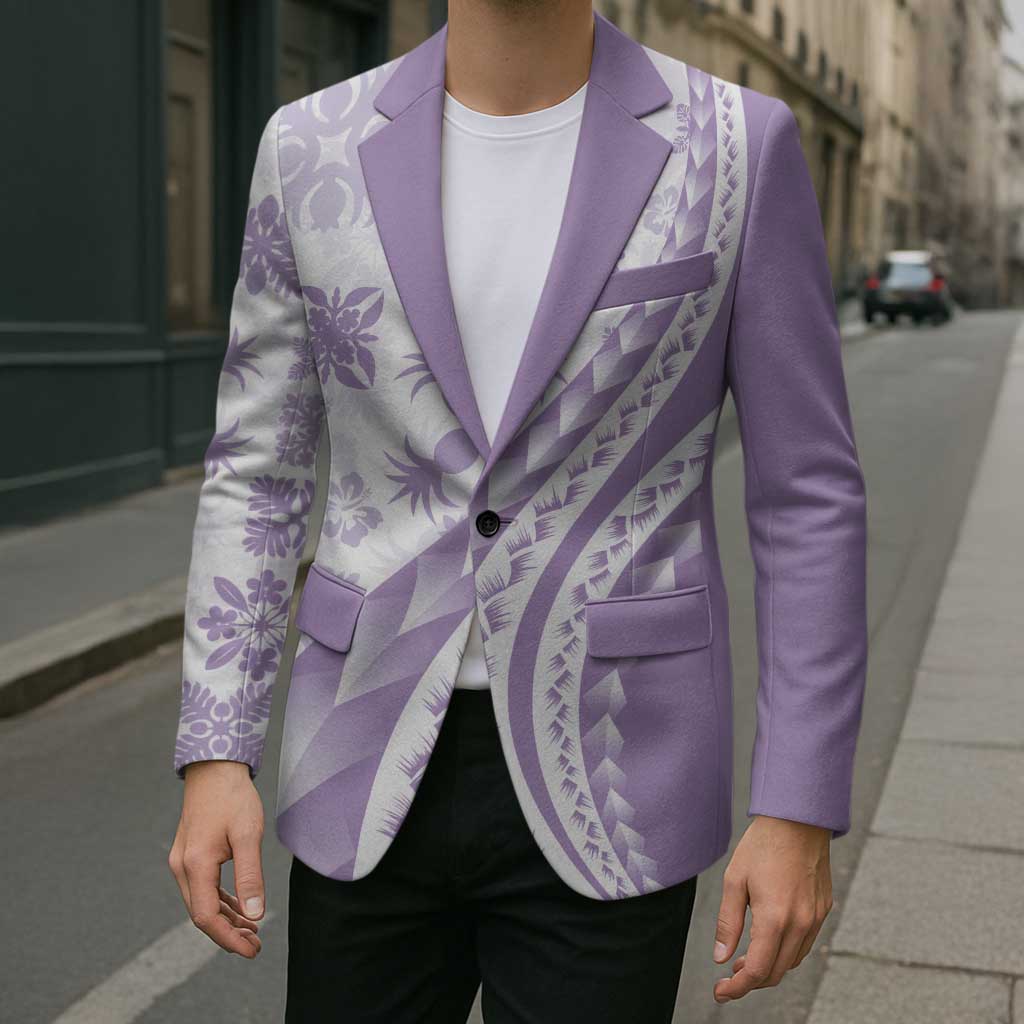 Purple Hawaiian Quilt Pattern Blazer Mixed Polynesian Tribal Arty - Polynesian Pride