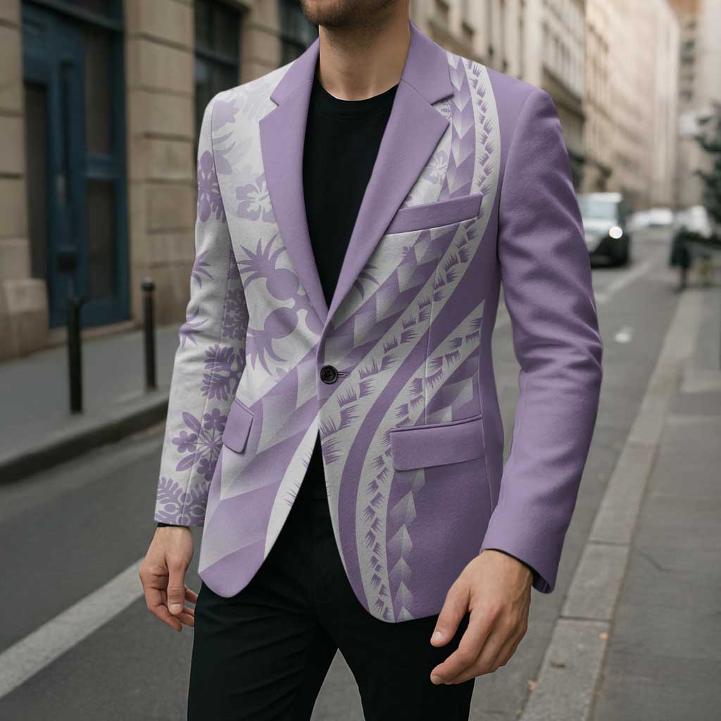 Purple Hawaiian Quilt Pattern Blazer Mixed Polynesian Tribal Arty - Polynesian Pride