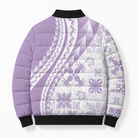 Purple Hawaiian Quilt Pattern Bomber Puffer Jacket Mixed Polynesian Tribal Arty - Polynesian Pride