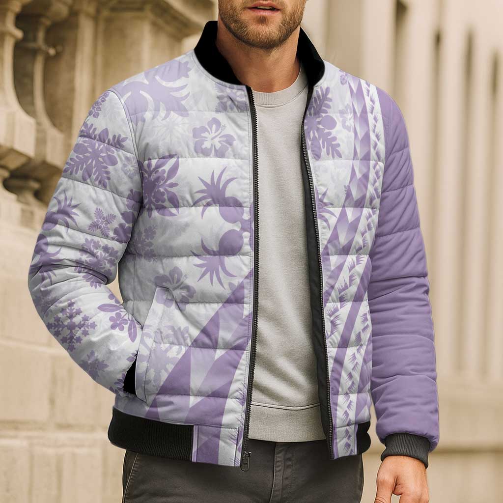 Purple Hawaiian Quilt Pattern Bomber Puffer Jacket Mixed Polynesian Tribal Arty - Polynesian Pride