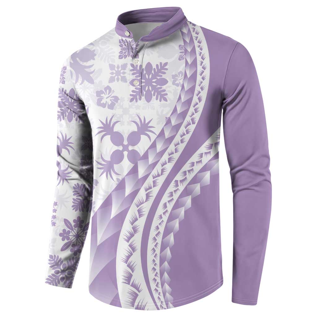Purple Hawaiian Quilt Pattern Button Sweatshirt Mixed Polynesian Tribal Arty LT9 - Polynesian Pride