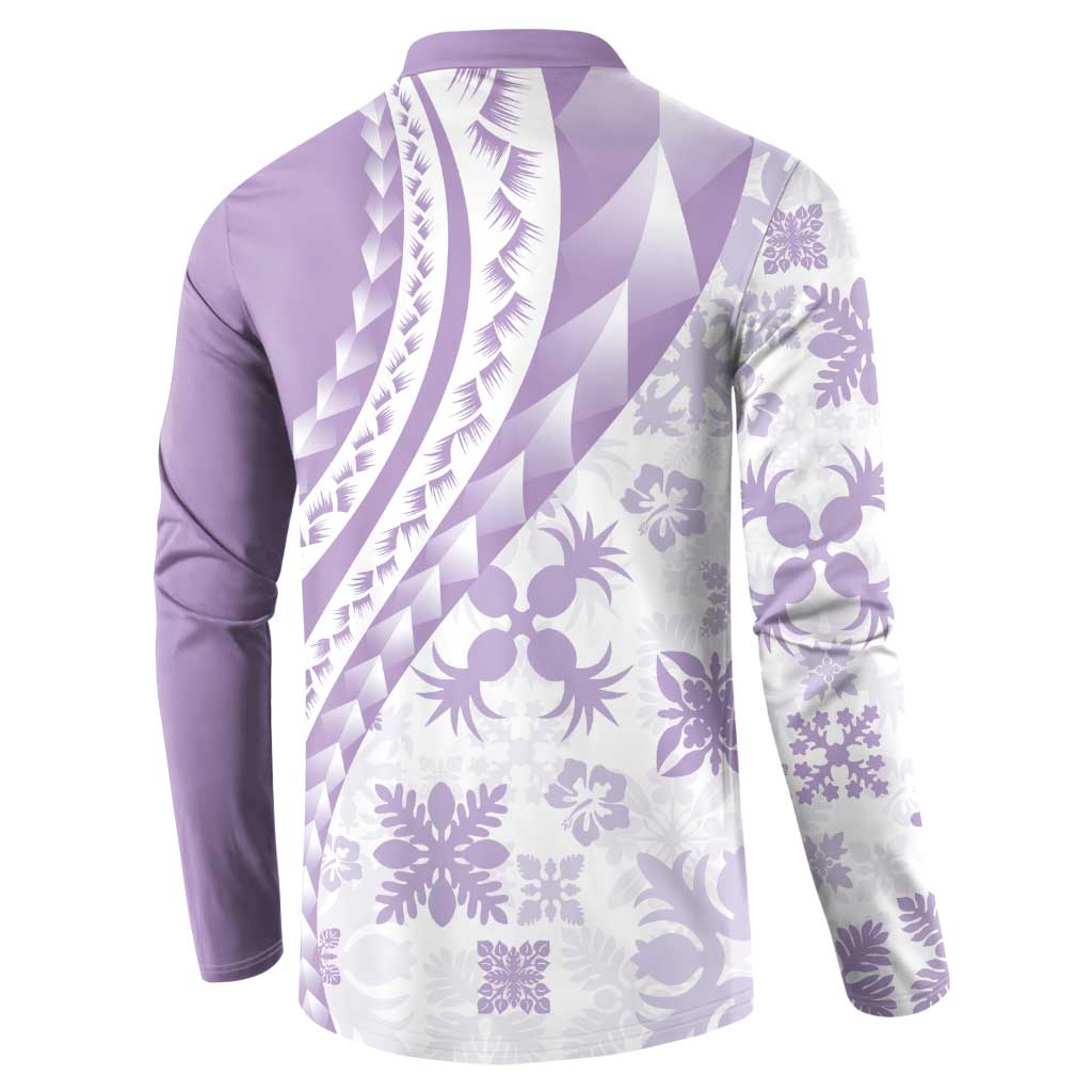 Purple Hawaiian Quilt Pattern Button Sweatshirt Mixed Polynesian Tribal Arty LT9 - Polynesian Pride