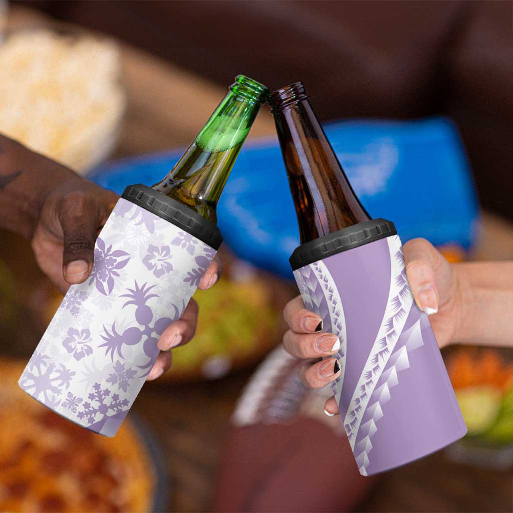 Purple Hawaiian Quilt Pattern 4 in 1 Can Cooler Tumbler Mixed Polynesian Tribal Arty