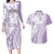 Purple Hawaiian Quilt Pattern Couples Matching Long Sleeve Bodycon Dress and Hawaiian Shirt Mixed Polynesian Tribal Arty