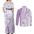 Purple Hawaiian Quilt Pattern Couples Matching Off Shoulder Maxi Dress and Long Sleeve Button Shirt Mixed Polynesian Tribal Arty