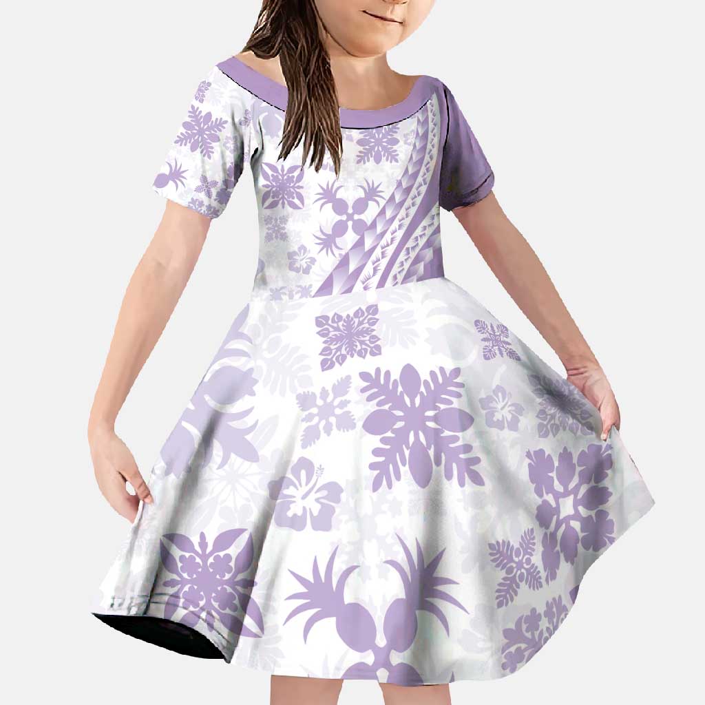 Purple Hawaiian Quilt Pattern Family Matching Long Sleeve Bodycon Dress and Hawaiian Shirt Mixed Polynesian Tribal Arty