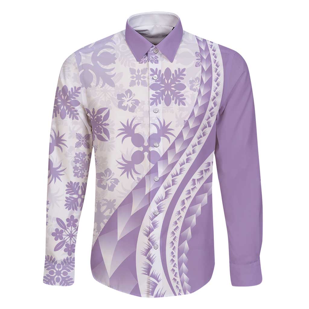 Purple Hawaiian Quilt Pattern Family Matching Long Sleeve Bodycon Dress and Hawaiian Shirt Mixed Polynesian Tribal Arty