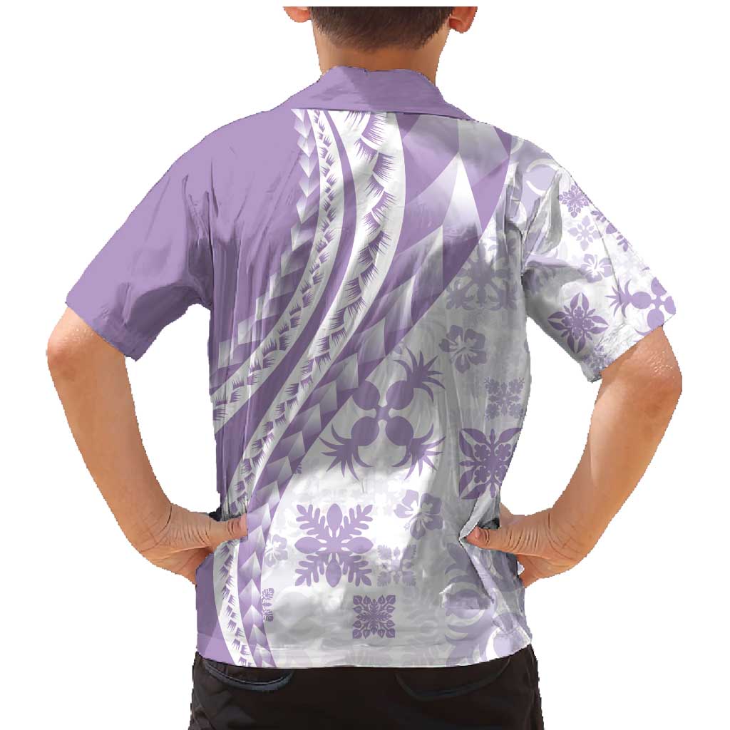 Purple Hawaiian Quilt Pattern Family Matching Mermaid Dress and Hawaiian Shirt Mixed Polynesian Tribal Arty
