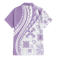 Purple Hawaiian Quilt Pattern Family Matching Mermaid Dress and Hawaiian Shirt Mixed Polynesian Tribal Arty