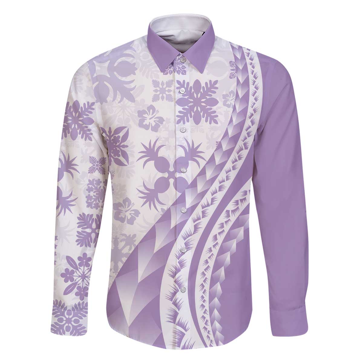Purple Hawaiian Quilt Pattern Family Matching Off The Shoulder Long Sleeve Dress and Hawaiian Shirt Mixed Polynesian Tribal Arty