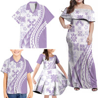 Purple Hawaiian Quilt Pattern Family Matching Off Shoulder Maxi Dress and Hawaiian Shirt Mixed Polynesian Tribal Arty