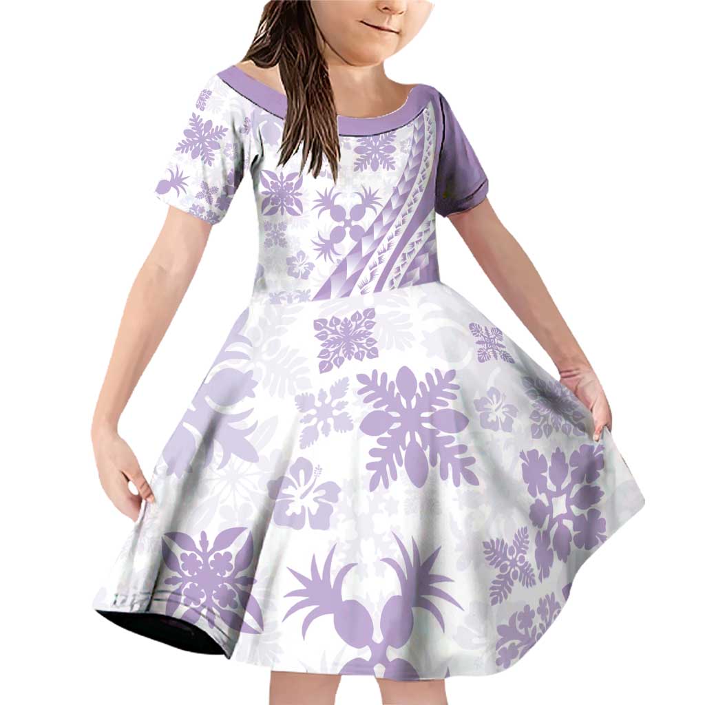 Purple Hawaiian Quilt Pattern Family Matching Off Shoulder Short Dress and Hawaiian Shirt Mixed Polynesian Tribal Arty