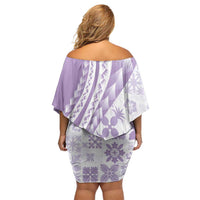 Purple Hawaiian Quilt Pattern Family Matching Off Shoulder Short Dress and Hawaiian Shirt Mixed Polynesian Tribal Arty