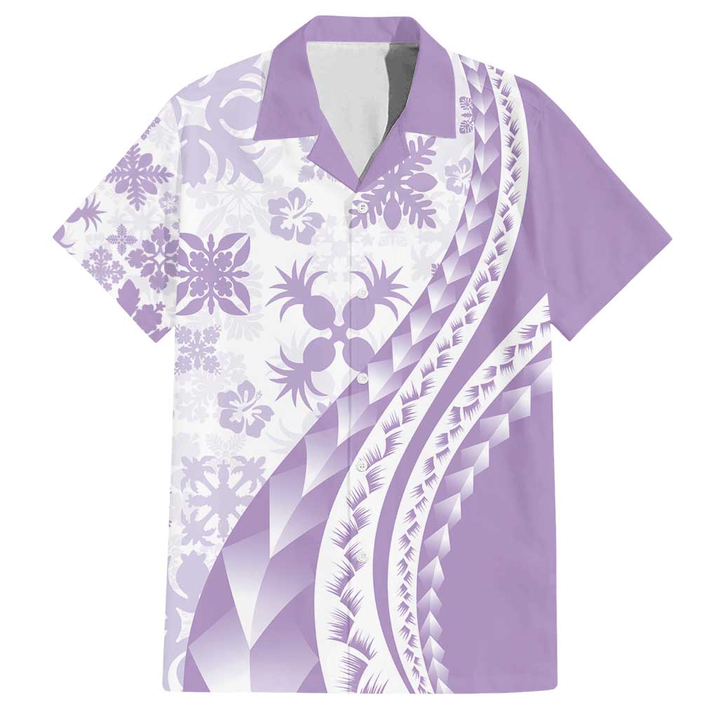 Purple Hawaiian Quilt Pattern Family Matching Tank Maxi Dress and Hawaiian Shirt Mixed Polynesian Tribal Arty
