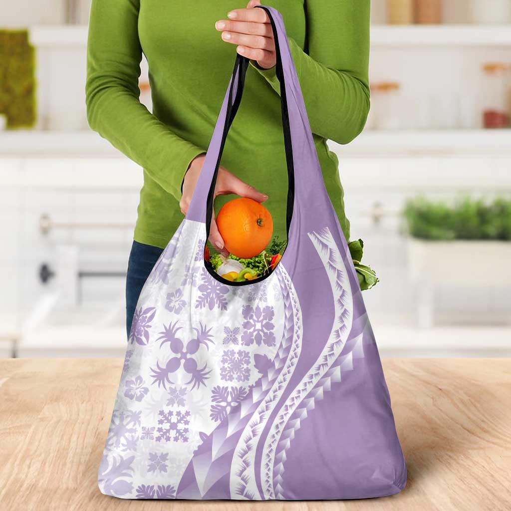 Purple Hawaiian Quilt Pattern Grocery Bag Mixed Polynesian Tribal Arty