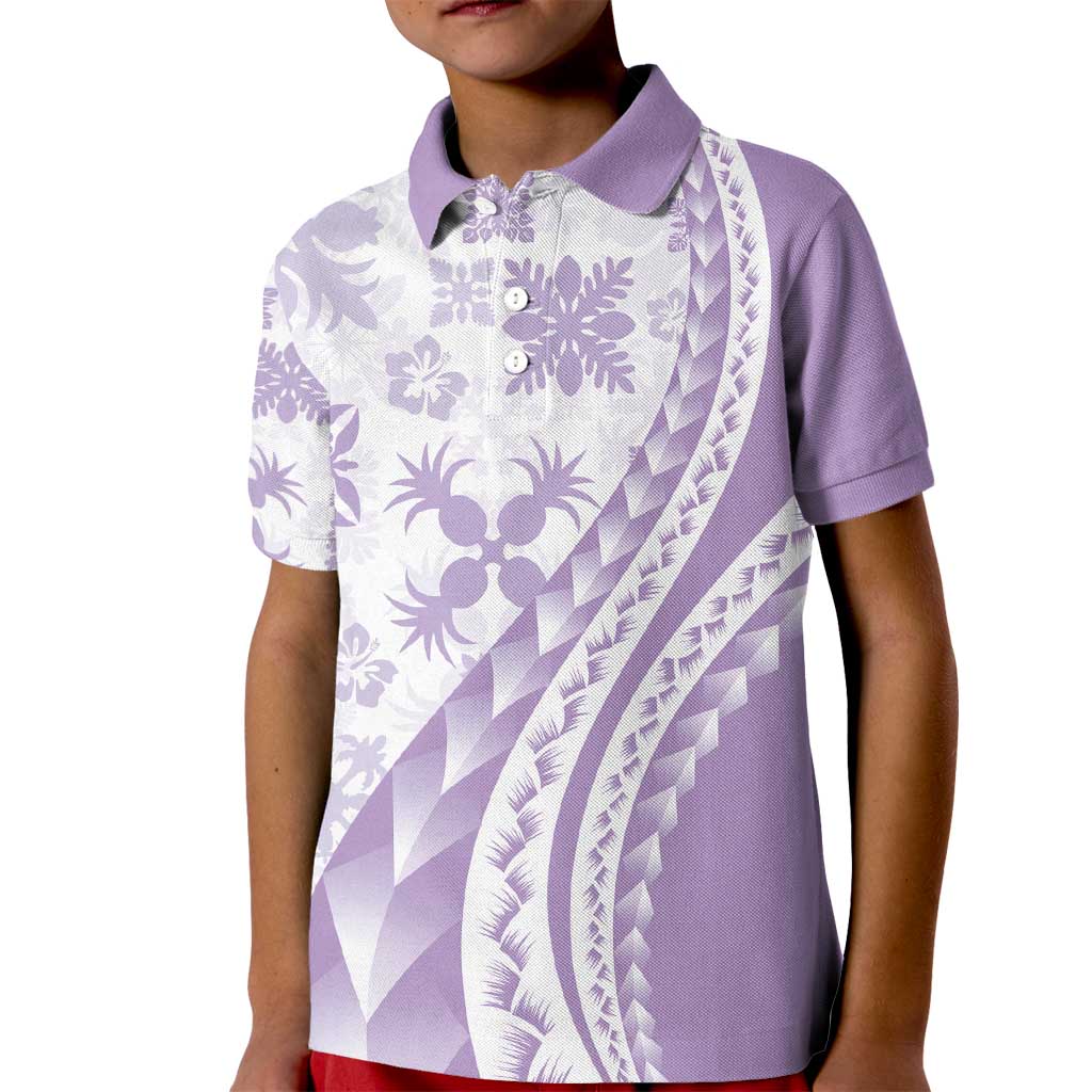 Purple Hawaiian Quilt Pattern Kid Polo Shirt Mixed Polynesian Tribal Arty