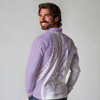 Purple Hawaiian Quilt Pattern Long Sleeve Polo Shirt Mixed Polynesian Tribal Arty