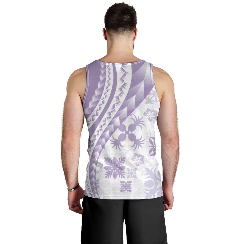 Purple Hawaiian Quilt Pattern Men Tank Top Mixed Polynesian Tribal Arty