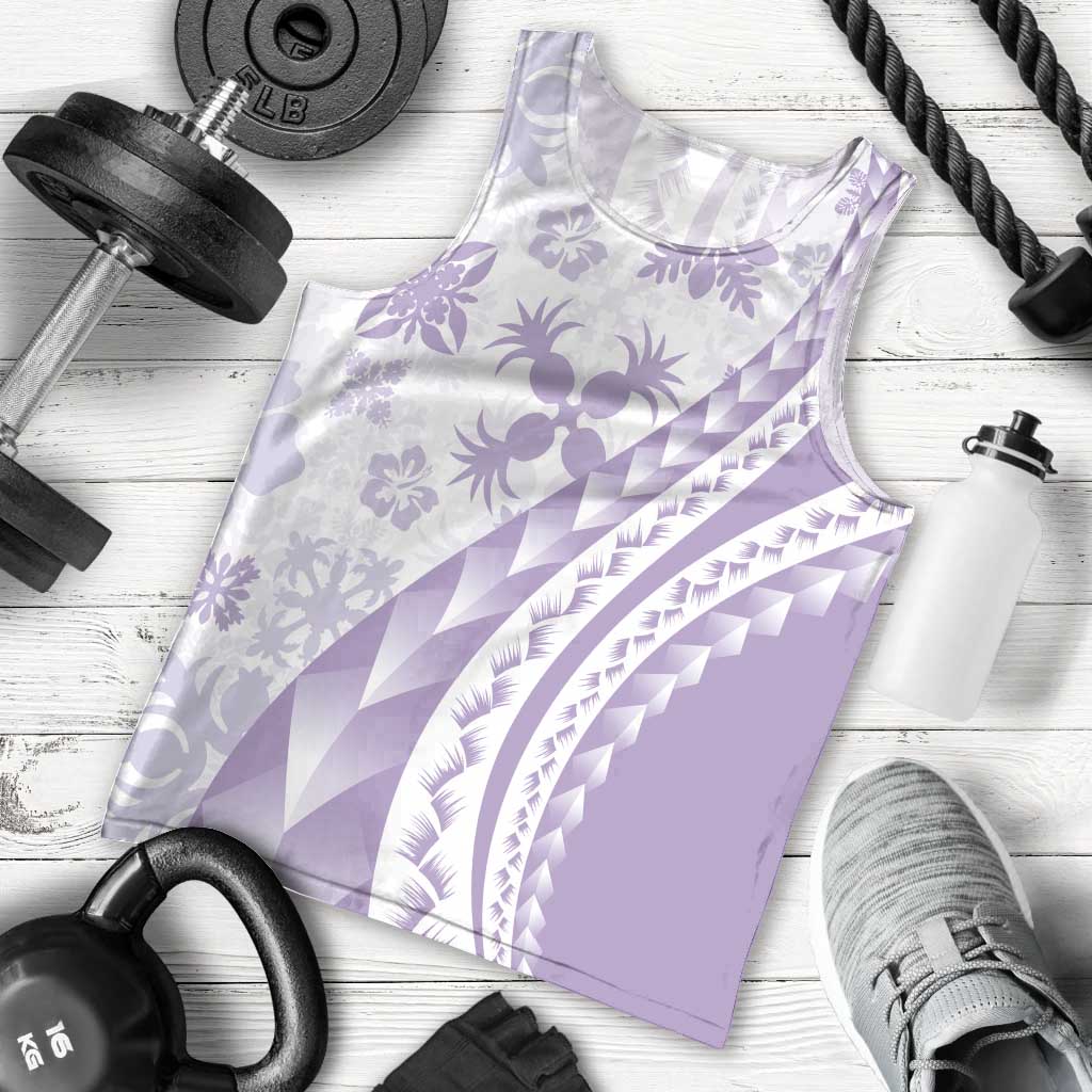 Purple Hawaiian Quilt Pattern Men Tank Top Mixed Polynesian Tribal Arty