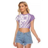 Purple Hawaiian Quilt Pattern Raglan Cropped T Shirt Mixed Polynesian Tribal Arty LT9 Female Purple - Polynesian Pride