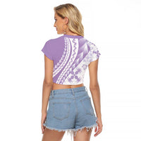 Purple Hawaiian Quilt Pattern Raglan Cropped T Shirt Mixed Polynesian Tribal Arty LT9 - Polynesian Pride