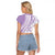 Purple Hawaiian Quilt Pattern Raglan Cropped T Shirt Mixed Polynesian Tribal Arty