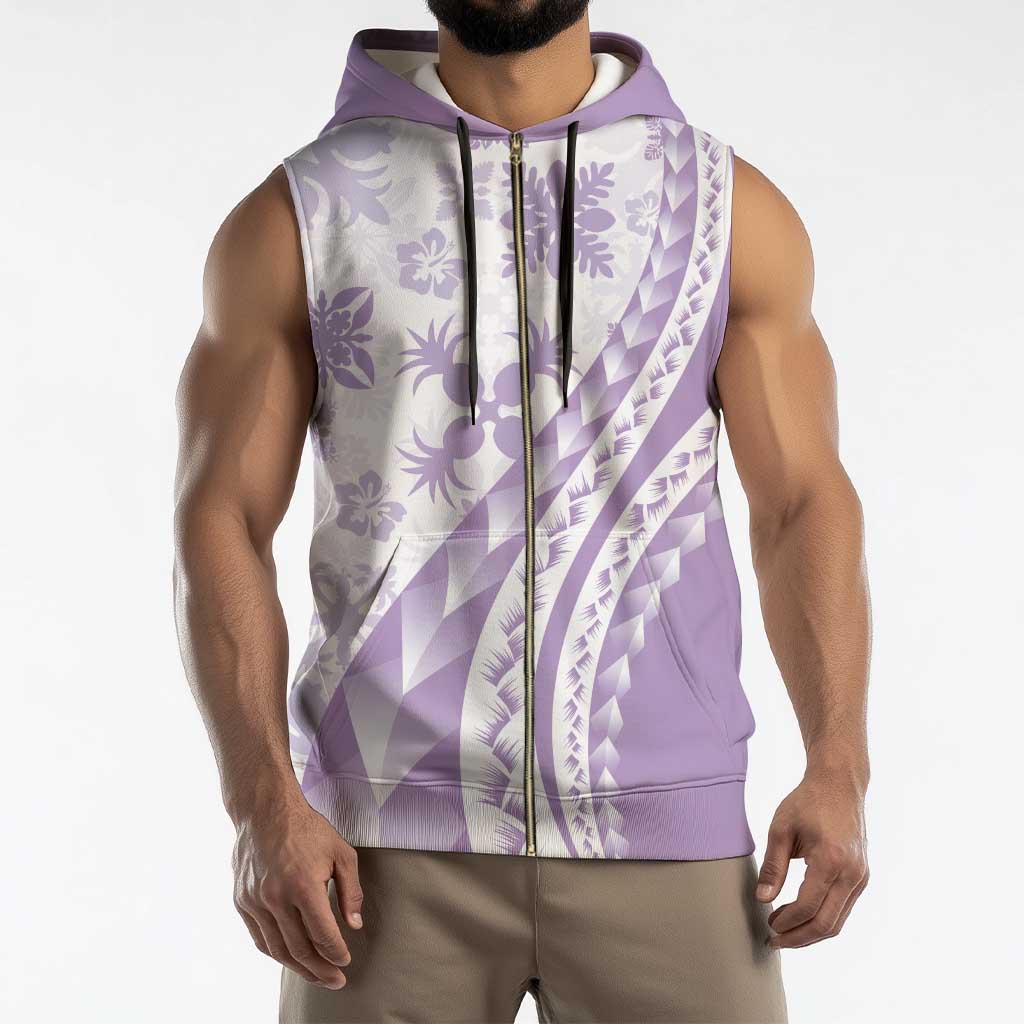 Purple Hawaiian Quilt Pattern Sleeveless Zip Hoodie Mixed Polynesian Tribal Arty - Polynesian Pride