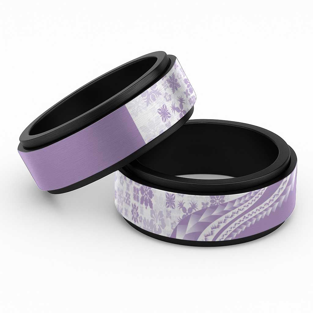 Purple Hawaiian Quilt Pattern Spinner Ring Mixed Polynesian Tribal Arty - Polynesian Pride