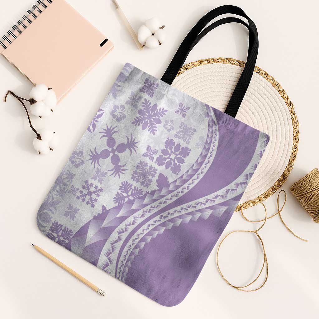 Purple Hawaiian Quilt Pattern Tote Bag Mixed Polynesian Tribal Arty - Polynesian Pride