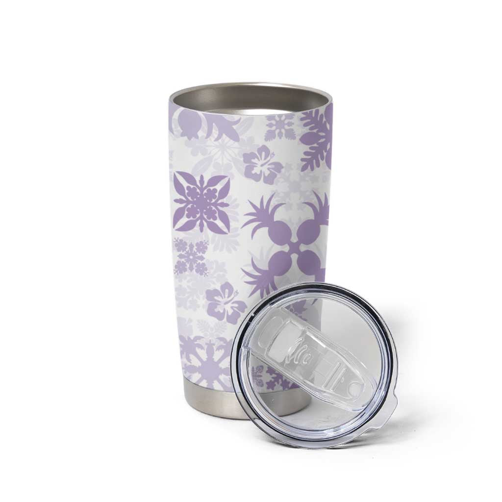 Purple Hawaiian Quilt Pattern Tumbler Cup Mixed Polynesian Tribal Arty