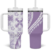 Purple Hawaiian Quilt Pattern Tumbler With Handle Mixed Polynesian Tribal Arty