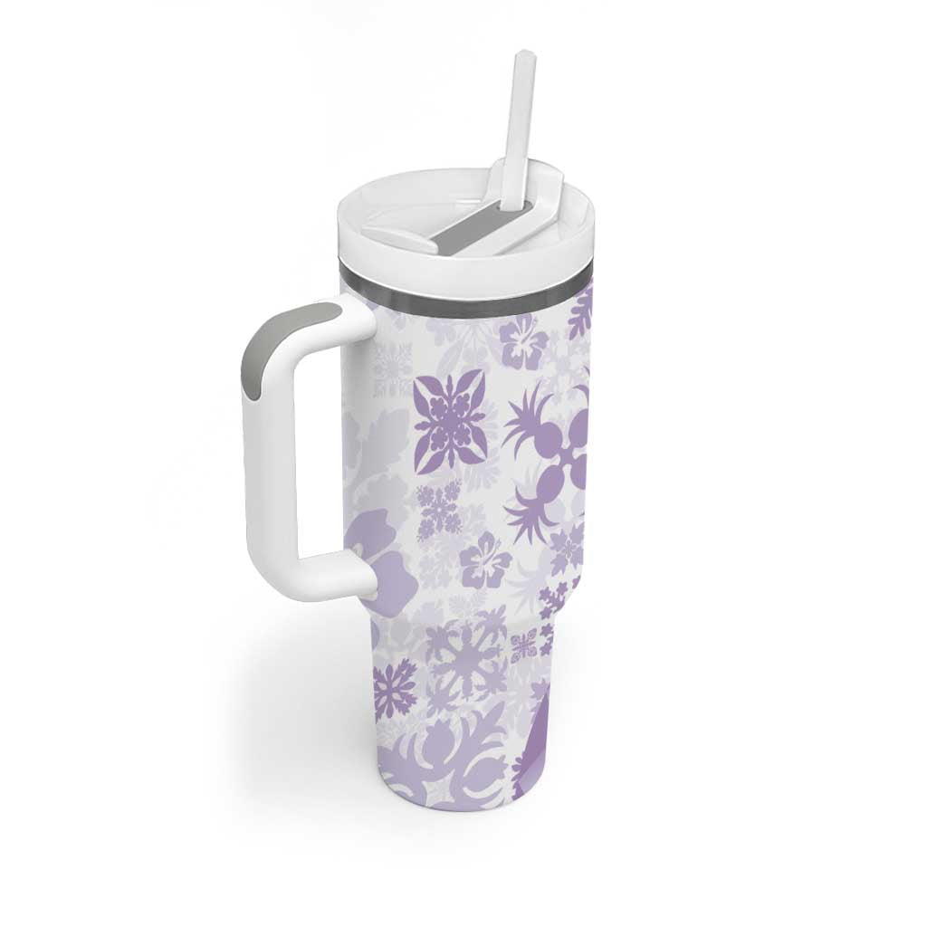 Purple Hawaiian Quilt Pattern Tumbler With Handle Mixed Polynesian Tribal Arty
