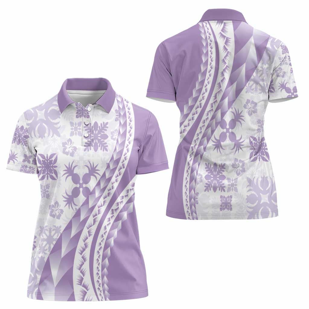 Purple Hawaiian Quilt Pattern Women Polo Shirt Mixed Polynesian Tribal Arty