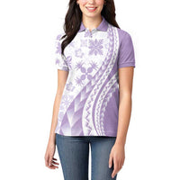 Purple Hawaiian Quilt Pattern Women Polo Shirt Mixed Polynesian Tribal Arty