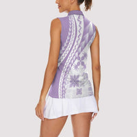 Purple Hawaiian Quilt Pattern Women Sleeveless Polo Shirt Mixed Polynesian Tribal Arty