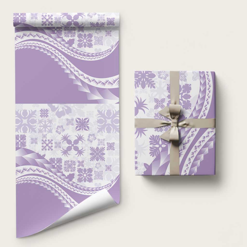 Purple Hawaiian Quilt Pattern Wrapping Paper Mixed Polynesian Tribal Arty LT9 58" × 23" Purple - Polynesian Pride