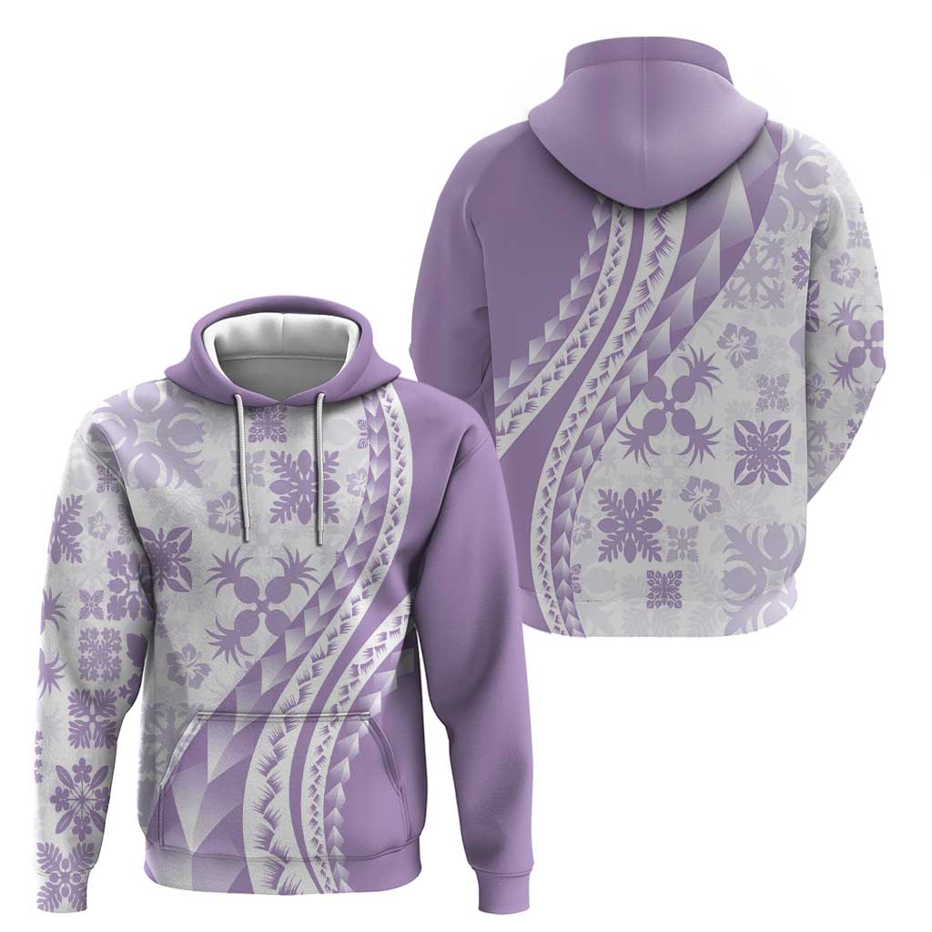 Purple Hawaiian Quilt Pattern Zip Hoodie Mixed Polynesian Tribal Arty