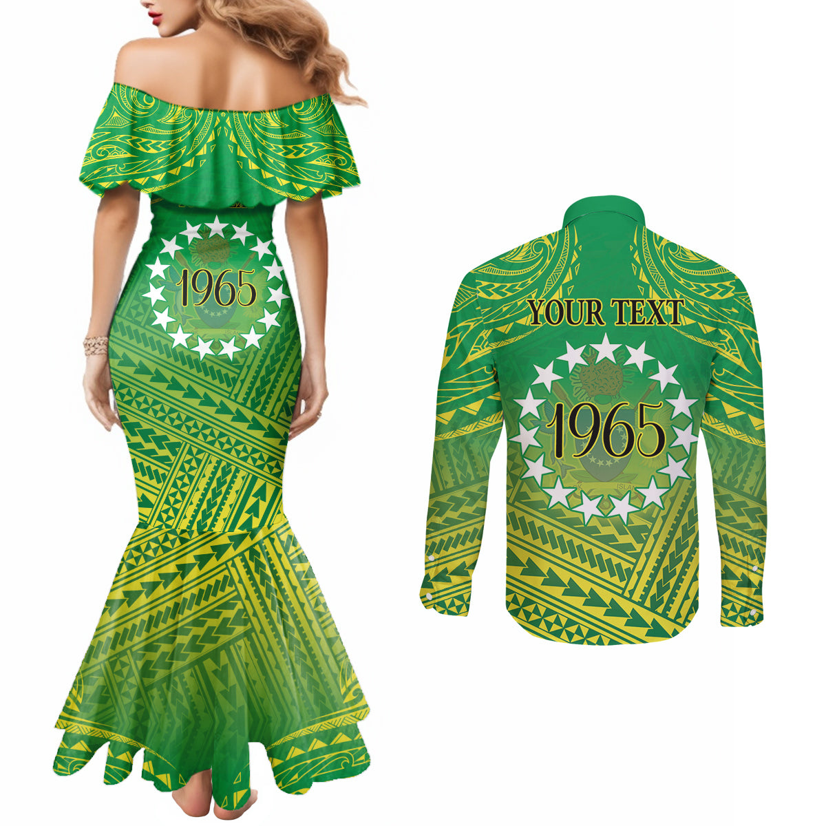 Cook Islands Constitution Day Couples Matching Mermaid Dress and Long Sleeve Button Shirt Kuki Airani Since 1965