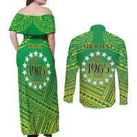 Cook Islands Constitution Day Couples Matching Off Shoulder Maxi Dress and Long Sleeve Button Shirt Kuki Airani Since 1965