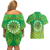 Cook Islands Constitution Day Couples Matching Off Shoulder Short Dress and Hawaiian Shirt Kuki Airani Since 1965