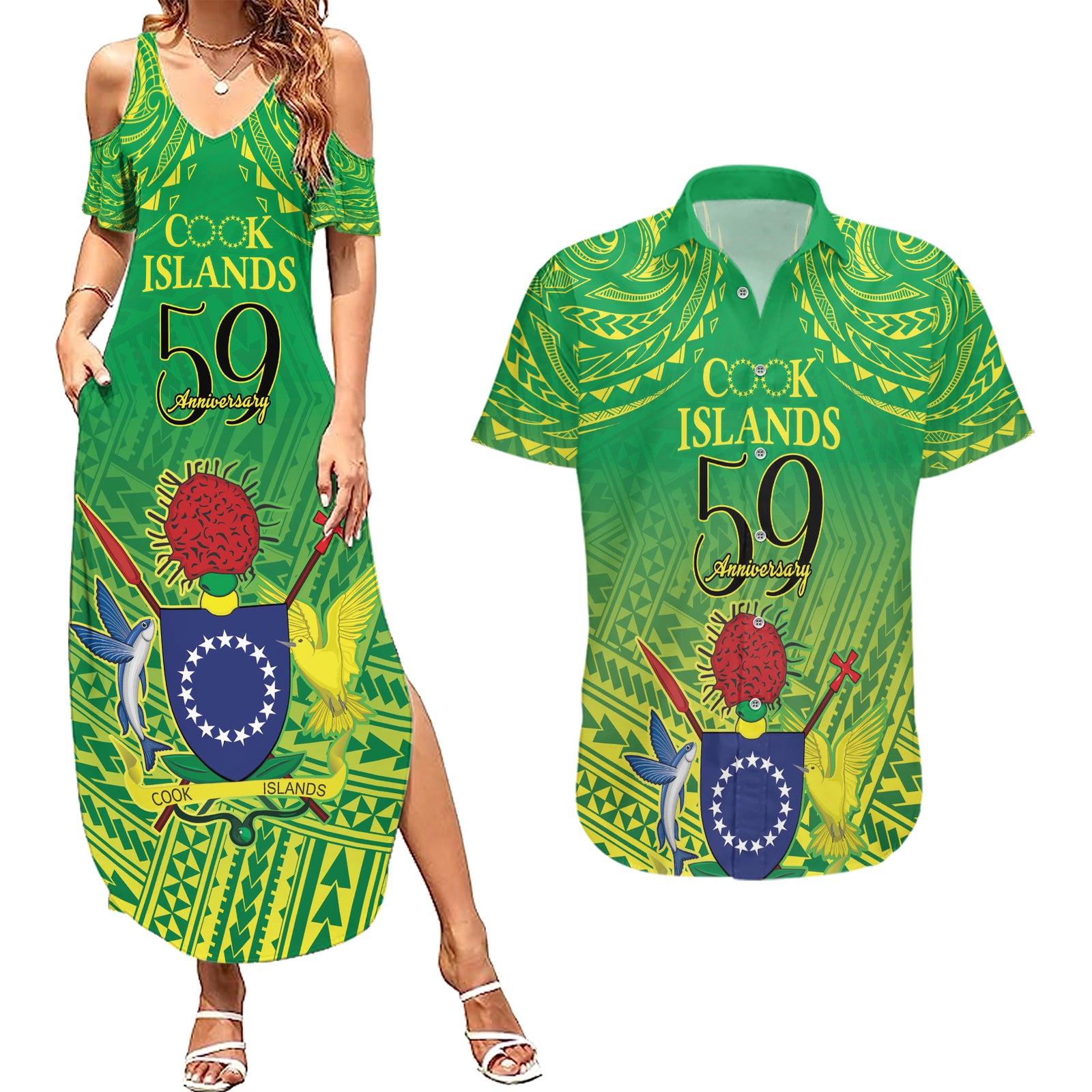 Cook Islands Constitution Day Couples Matching Summer Maxi Dress and Hawaiian Shirt Kuki Airani Since 1965